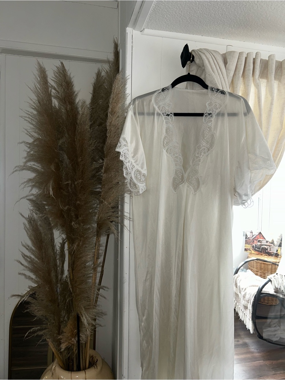 Olga Sheer Ivory Lace-Trim Robe
